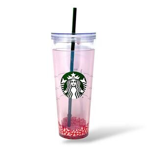 Starbucks Pink Drink Snow Globe Tumbler 24 oz Floating Strawberry Cup